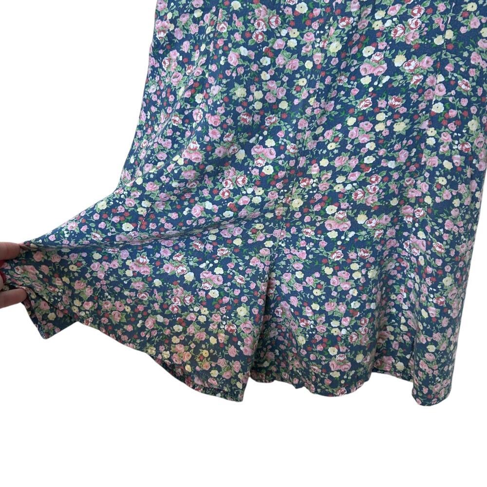 Vintage 90's Floral Rayon Romper Blue Pink Cottagecore Summer Mini size Large - Picture 7 of 9